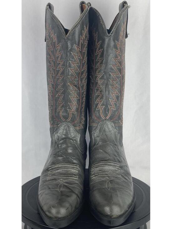Vintage Men’s 6.5 D Texas Boots Gray Leather Cowboy Western Flame Stitch 1212 main image 4